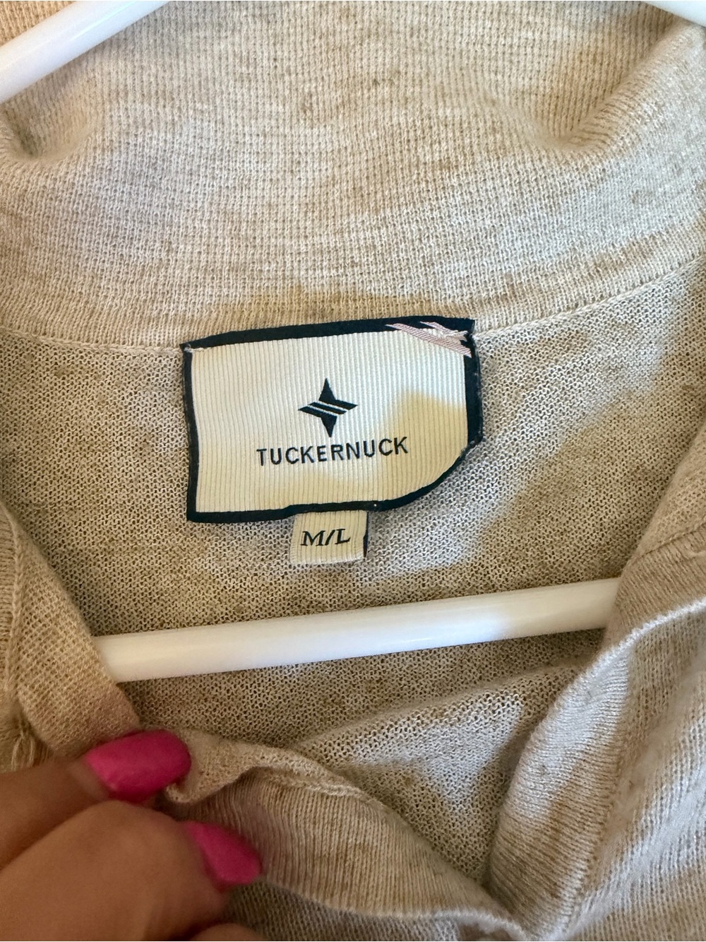Tuckernuck Oatmeal Linen Blend Oversized Polo Sweater Quiet Luxury Coastal M/L - Picture 5 of 6